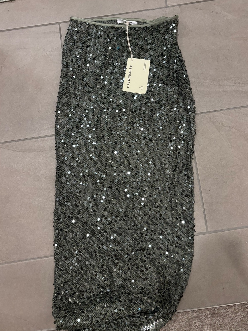 NWT Peppermayo green sequin maxi skirt size XS/S